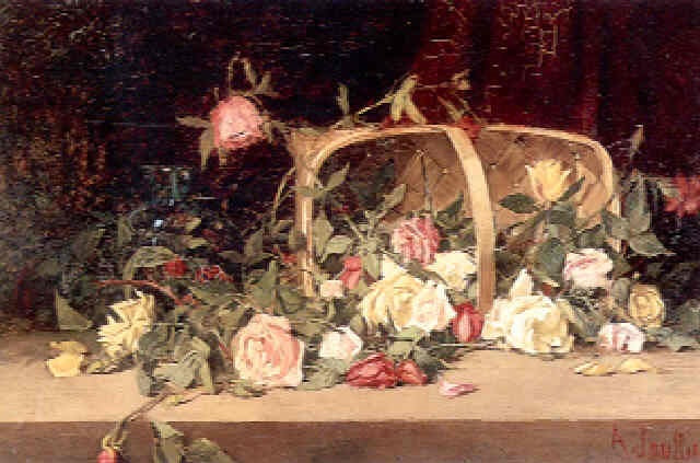 Basket of Mixed Roses by Amedee Joullin,A3(16x12")Poster