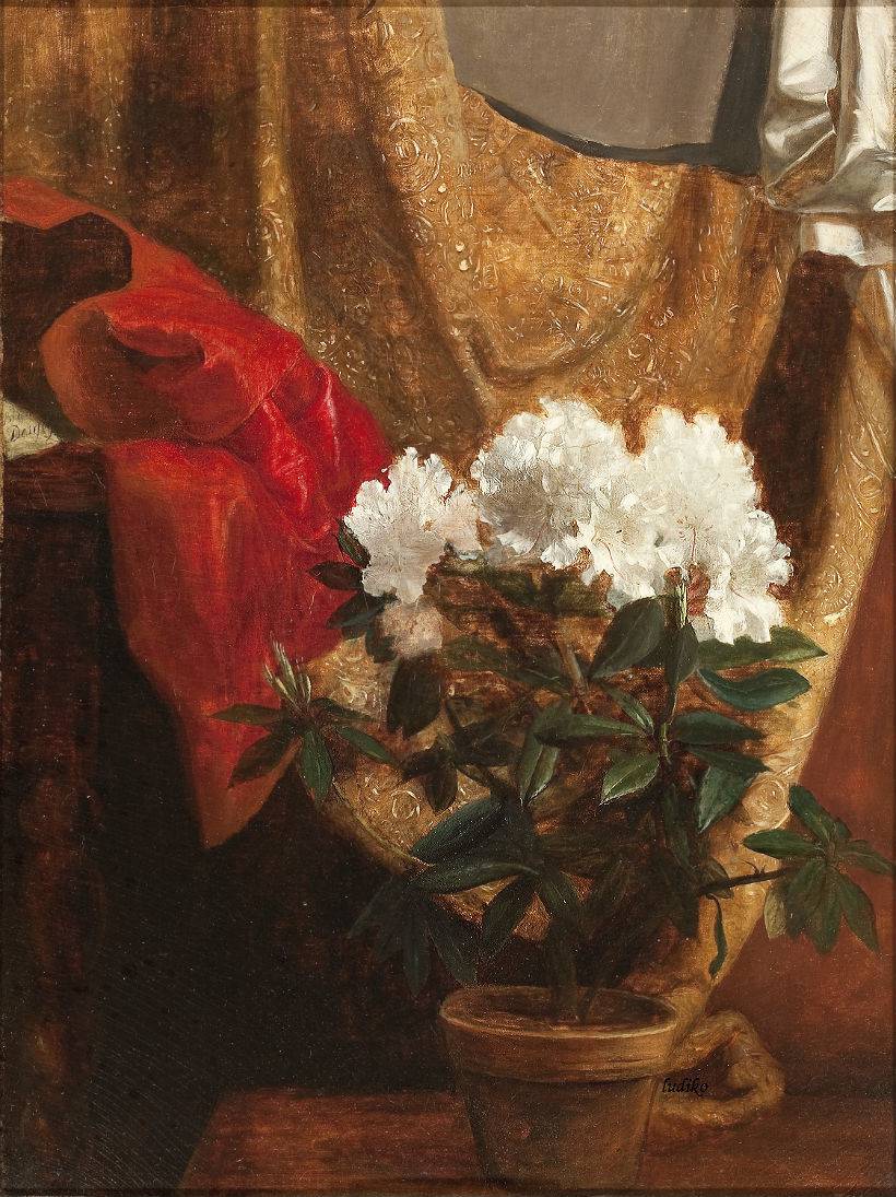 Still Life with Potted Flower, vintage artwork by Blaise Alexandre Desgoffe, 12x8" (A4) Poster