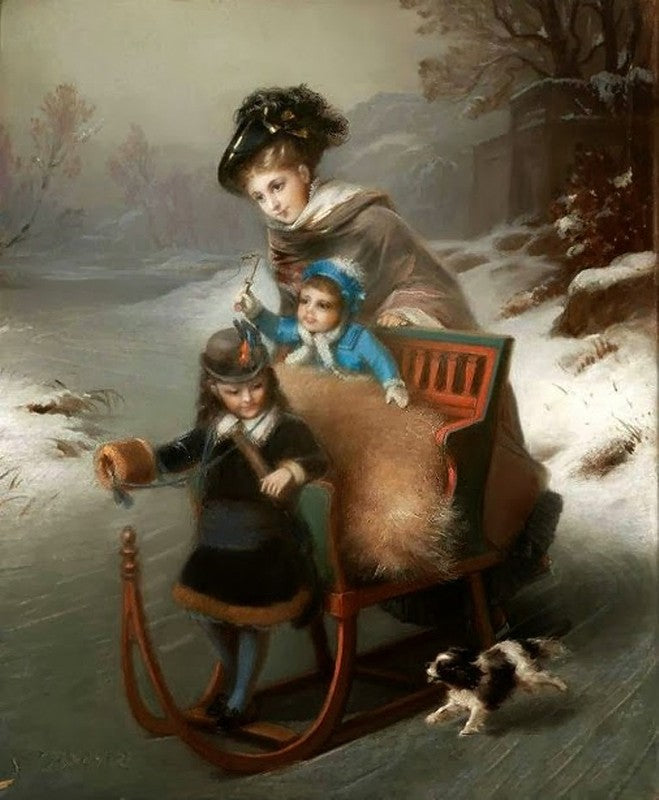 Winter amusement, vintage artwork by Constant Joseph Brochart, A3 (16x12") Poster Print