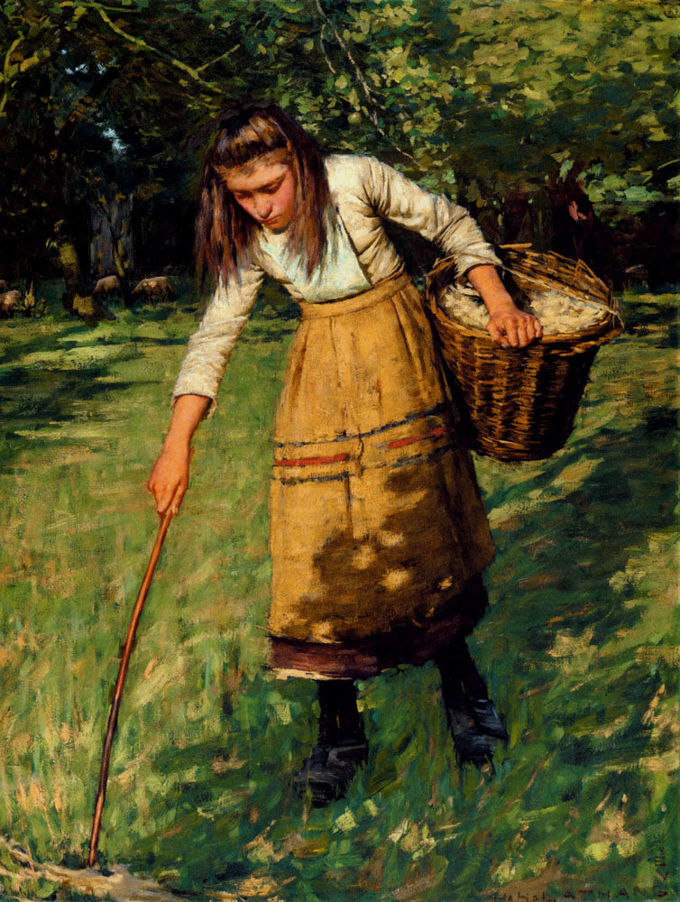 The Wool Gatherer, vintage artwork by Henry Herbert la Thangue, 12x8" (A4) Poster