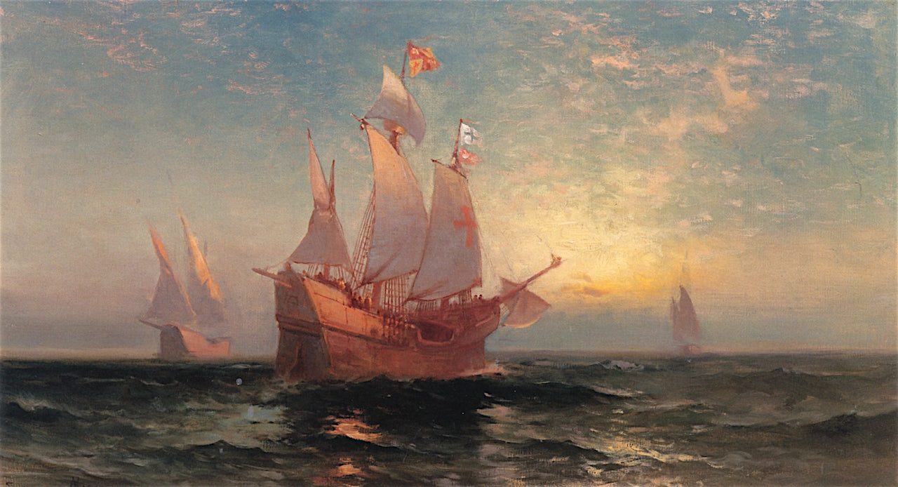 Galleon at Sunset, vintage artwork by Edward Moran, 12x8" (A4) Poster