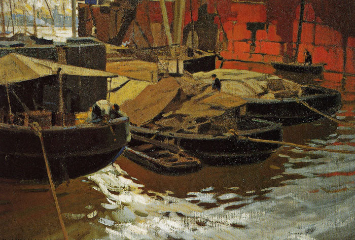 Barcas del puerto, vintage artwork by Enrique Martinez Cubells, 12x8" (A4) Poster