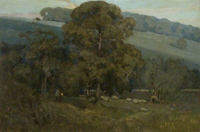 Moonlight in the Cotswolds, vintage artwork by Alfred East, 12x8" (A4) Poster