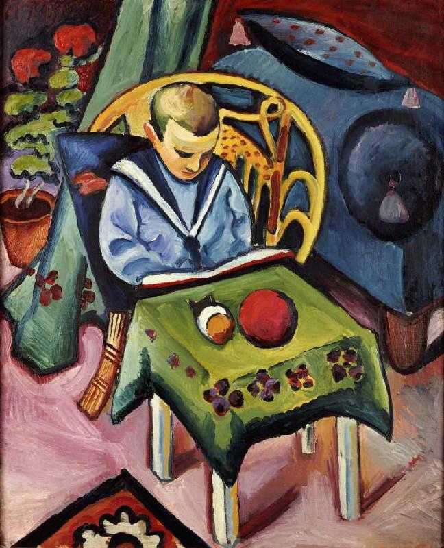 Boy with a Book and Toys, vintage artwork by August Macke, 12x8" (A4) Poster