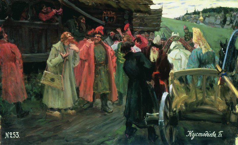 The Archers' Feast, vintage artwork by Boris Mikhailovich Kustodiev, 12x8" (A4) Poster