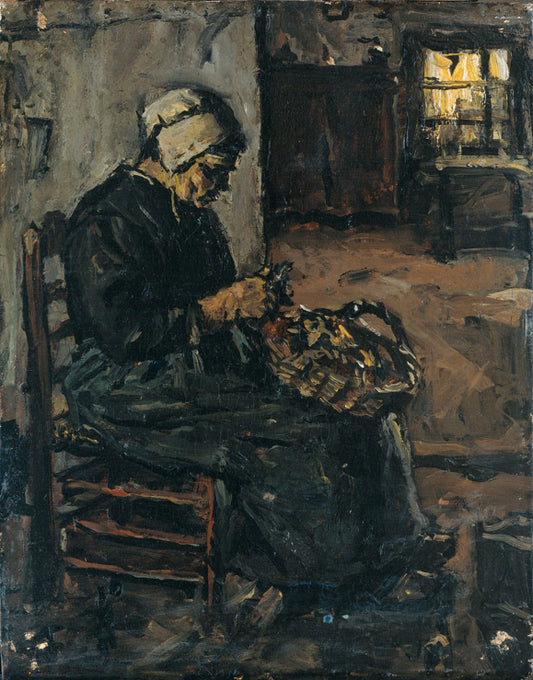 Peasant Woman Peeling Potatoes, vintage artwork by Suze Robertson, 12x8" (A4) Poster