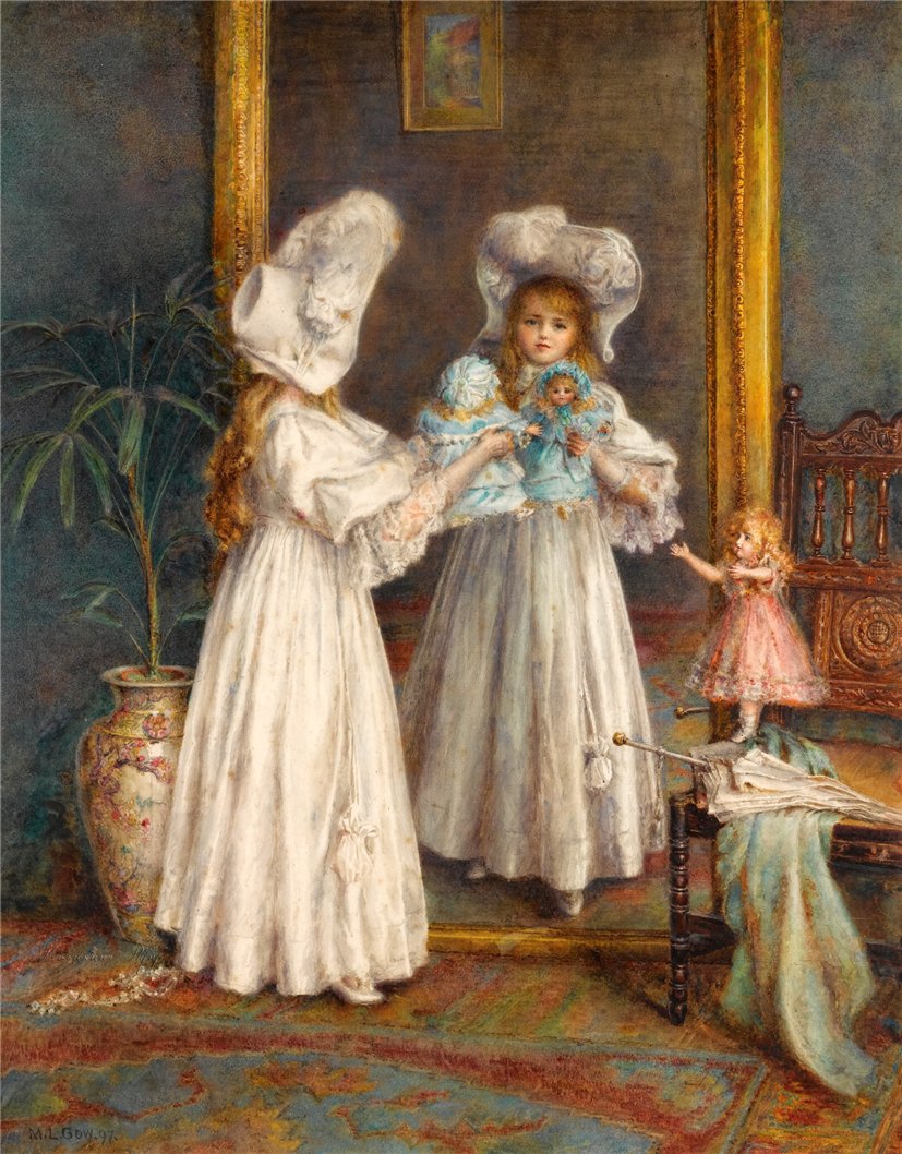 Playing with the Dolls, vintage artwork by Mary Louisa Gow, 12x8" (A4) Poster