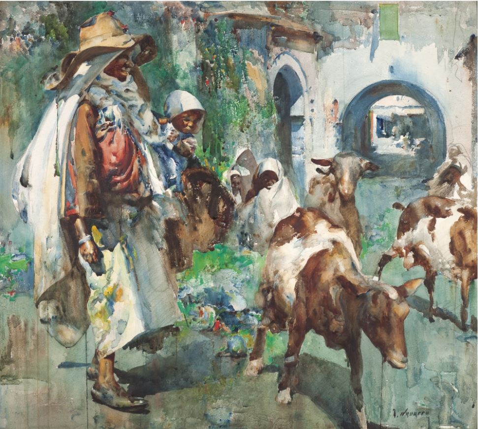 Shepherd with His Herd by Jose Navarro llorens,A3(16x12")Poster
