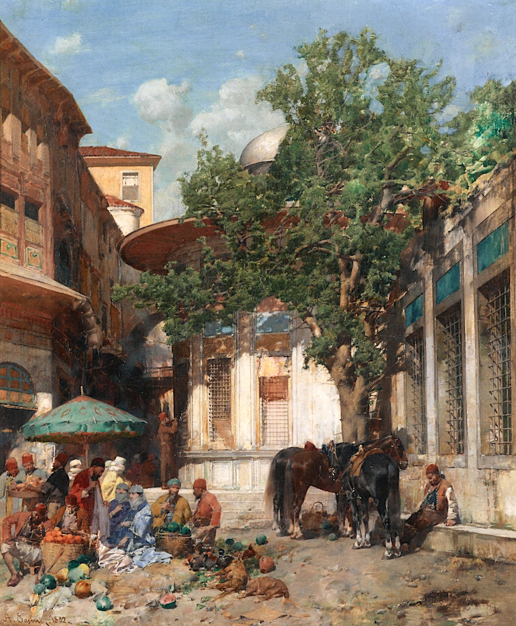 by the Fountain, Constantinople, vintage artwork by Alberto Pasini, 12x8" (A4) Poster