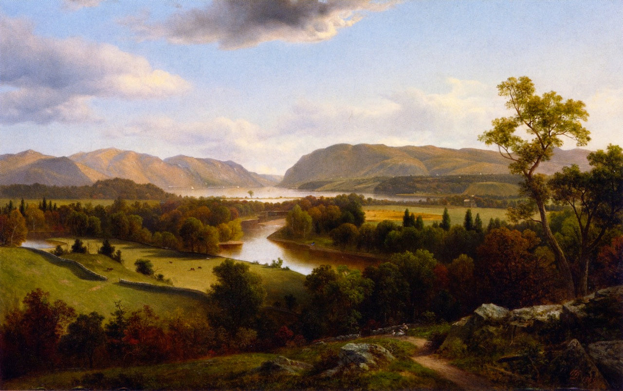 View from New Windsor, Hudson River, vintage artwork by David Johnson, 12x8" (A4) Poster