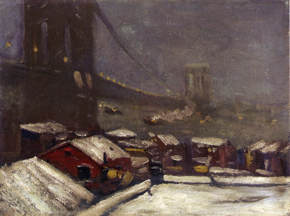 Brooklyn Bridge, vintage artwork by George Luks, 12x8" (A4) Poster