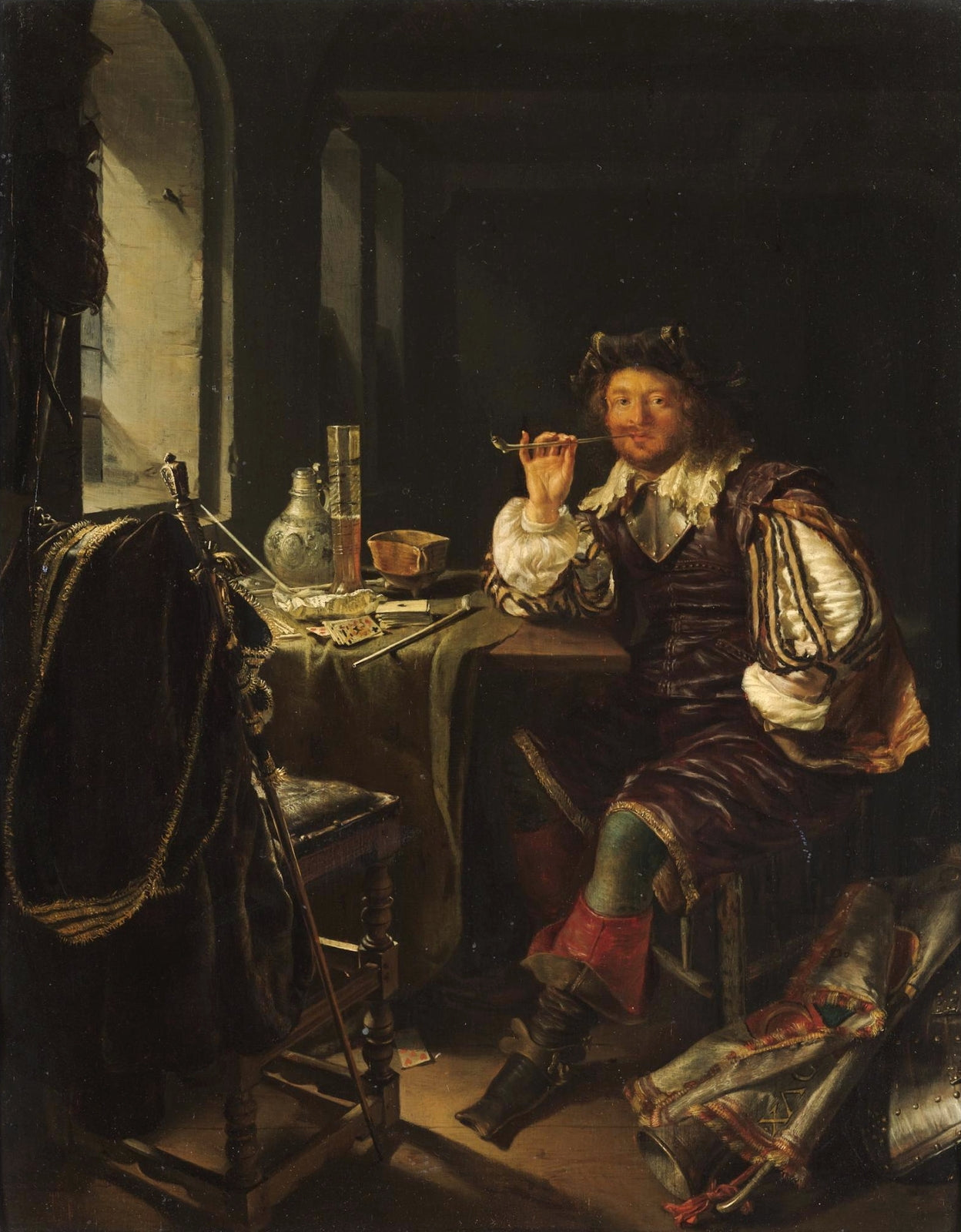 Interior with Soldier Smoking, vintage artwork by Frans van Mieris the Elder, 12x8" (A4) Poster