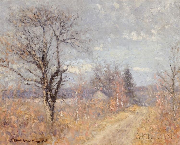 Road through a Field in October by Joseph Eliot Enneking,16x12(A3) Poster