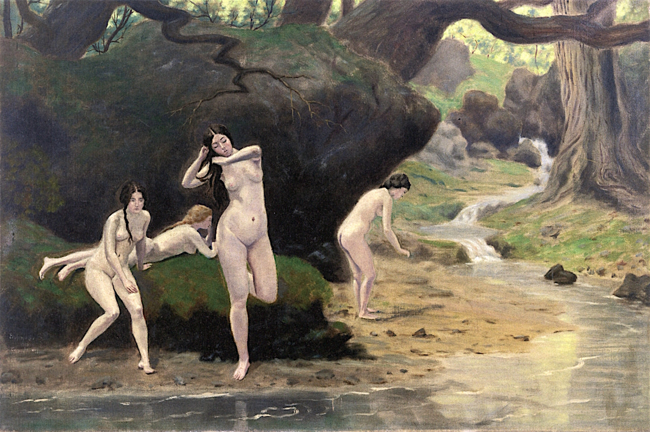 Four Nudes by a Brook by Louis M. Eilshemius,A3(16x12")Poster