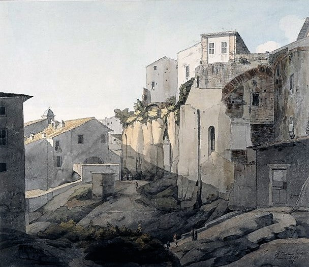 The Tarpeian Rock, Rome, vintage artwork by Francis Towne, 12x8" (A4) Poster