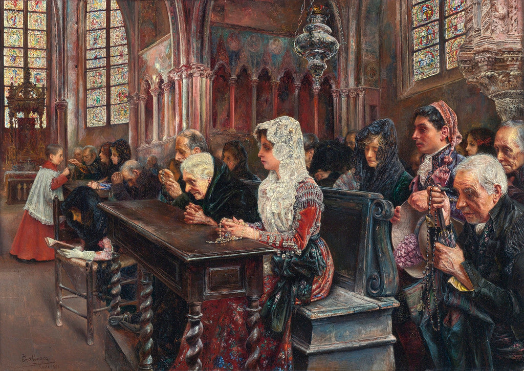 Mass, vintage artwork by Jose Gallegos y Arnosa, 12x8" (A4) Poster