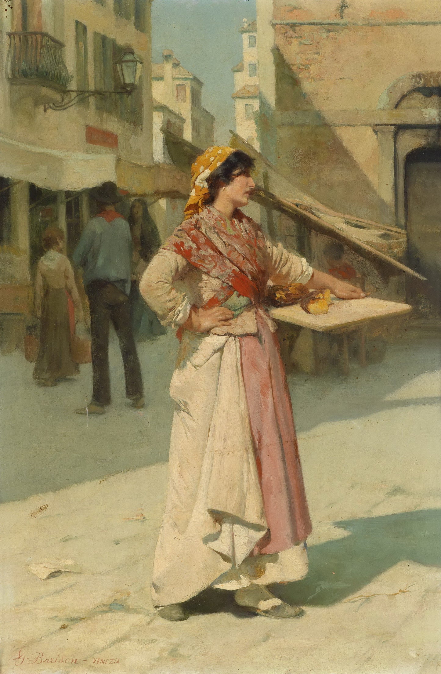 Venetian Vendor, vintage artwork by Attributed to Giuseppe Barison, 12x8" (A4) Poster