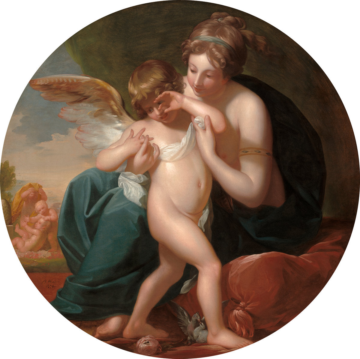 Cupid, Stung by a Bee, Is Cherished by his Mother, vintage artwork by Benjamin West, 12x8" (A4) Poster