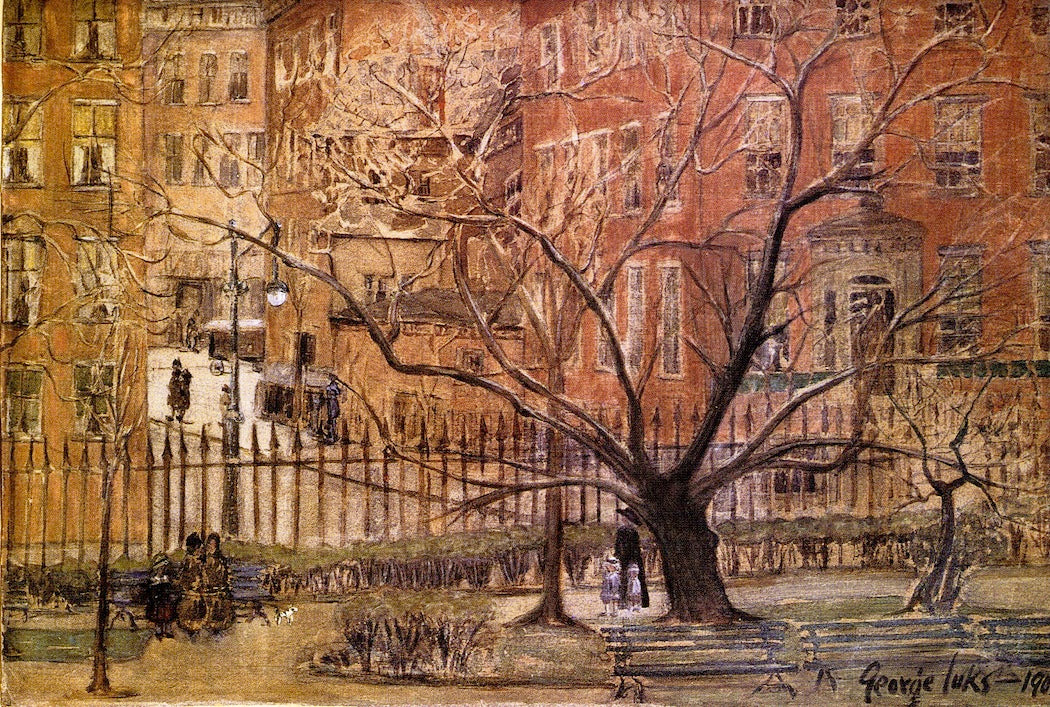 Gramercy Park, vintage artwork by George Luks, 12x8" (A4) Poster
