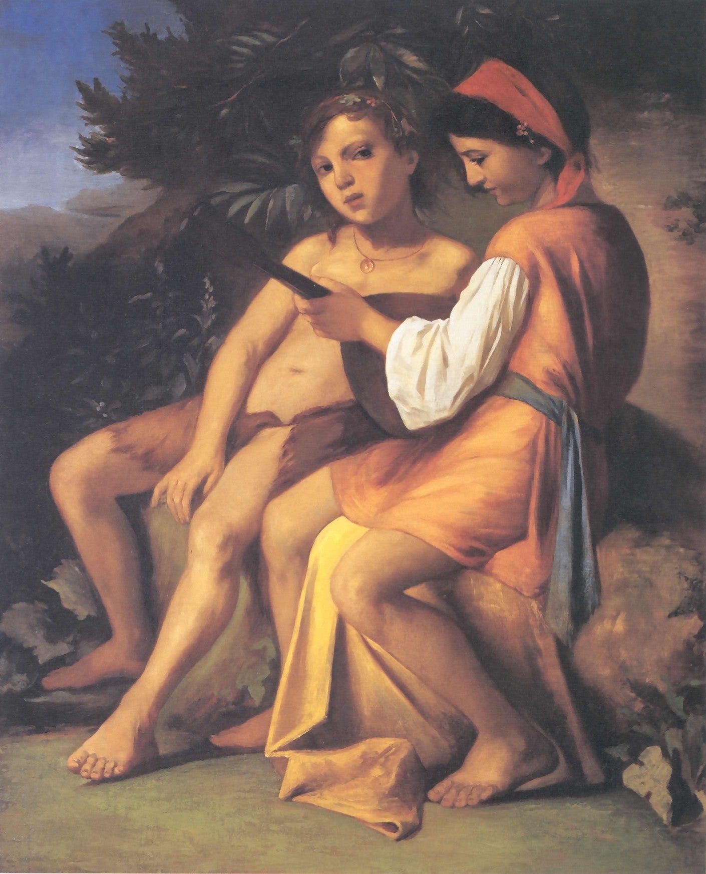 Musizierende Kinder, vintage artwork by Anselm Feuerbach, 12x8" (A4) Poster