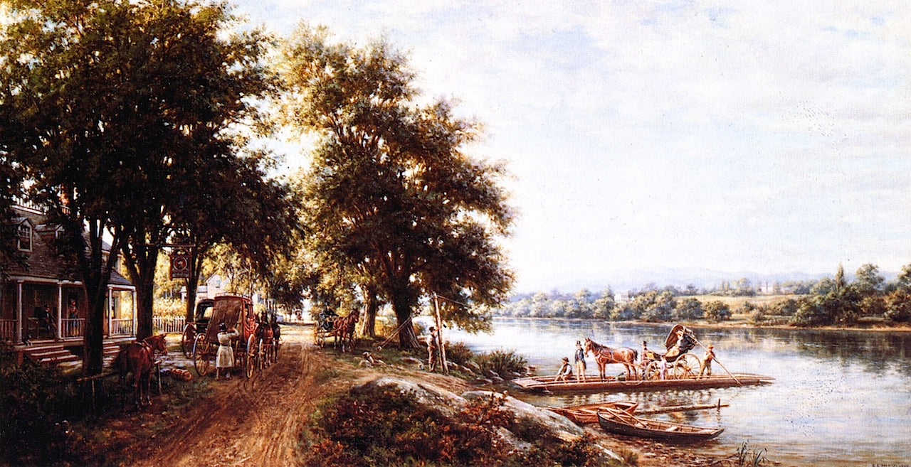 The Ferry Crossing at Von Steuben Tavern, vintage artwork by Edward Lamson Henry, 12x8" (A4) Poster