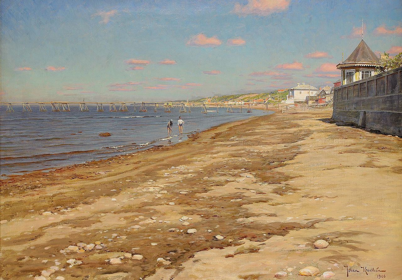 Beach with Bathing Boys by Johan Krouthen,A3(16x12")Poster