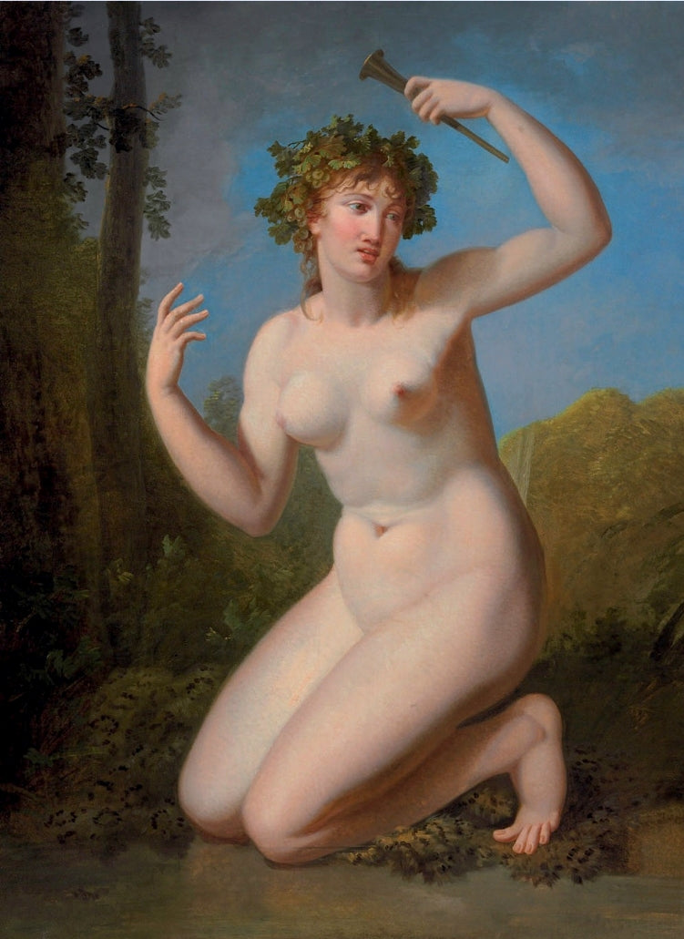 A Bacchante in a Wooded Grove, vintage artwork by Attributed to Jacques-Antoine Vallin, 12x8" (A4) Poster