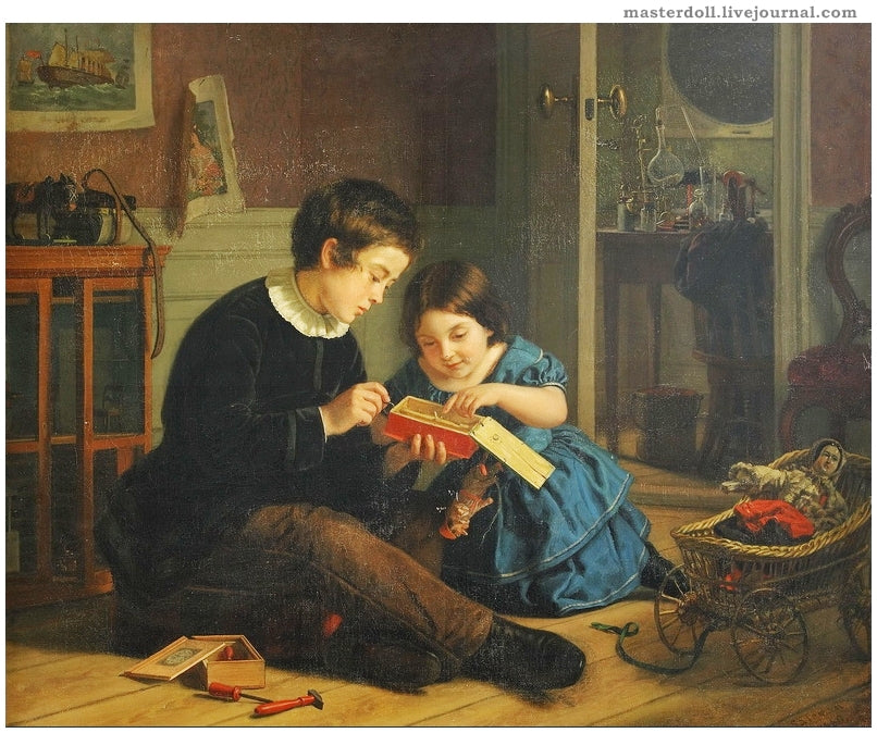 Children Examining A Toy, vintage artwork by Geskel Saloman, A3 (16x12") Poster Print