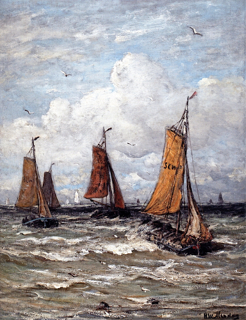 Bomschuiten Setting out Off Scheveningen, vintage artwork by Hendrik Willem Mesdag, 12x8" (A4) Poster