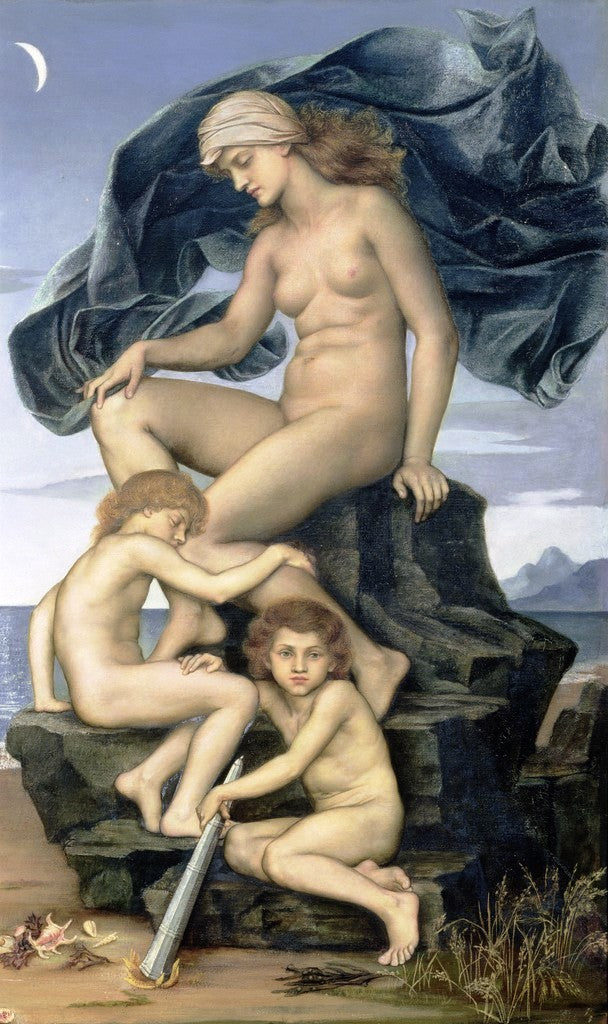 Sleep and Death, the Children of the Night, vintage artwork by Evelyn de Morgan, 12x8" (A4) Poster