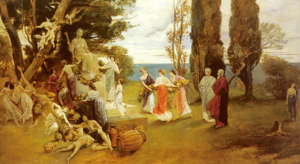 In Arcadia, vintage artwork by Friedrich August von Kaulbach, 12x8" (A4) Poster