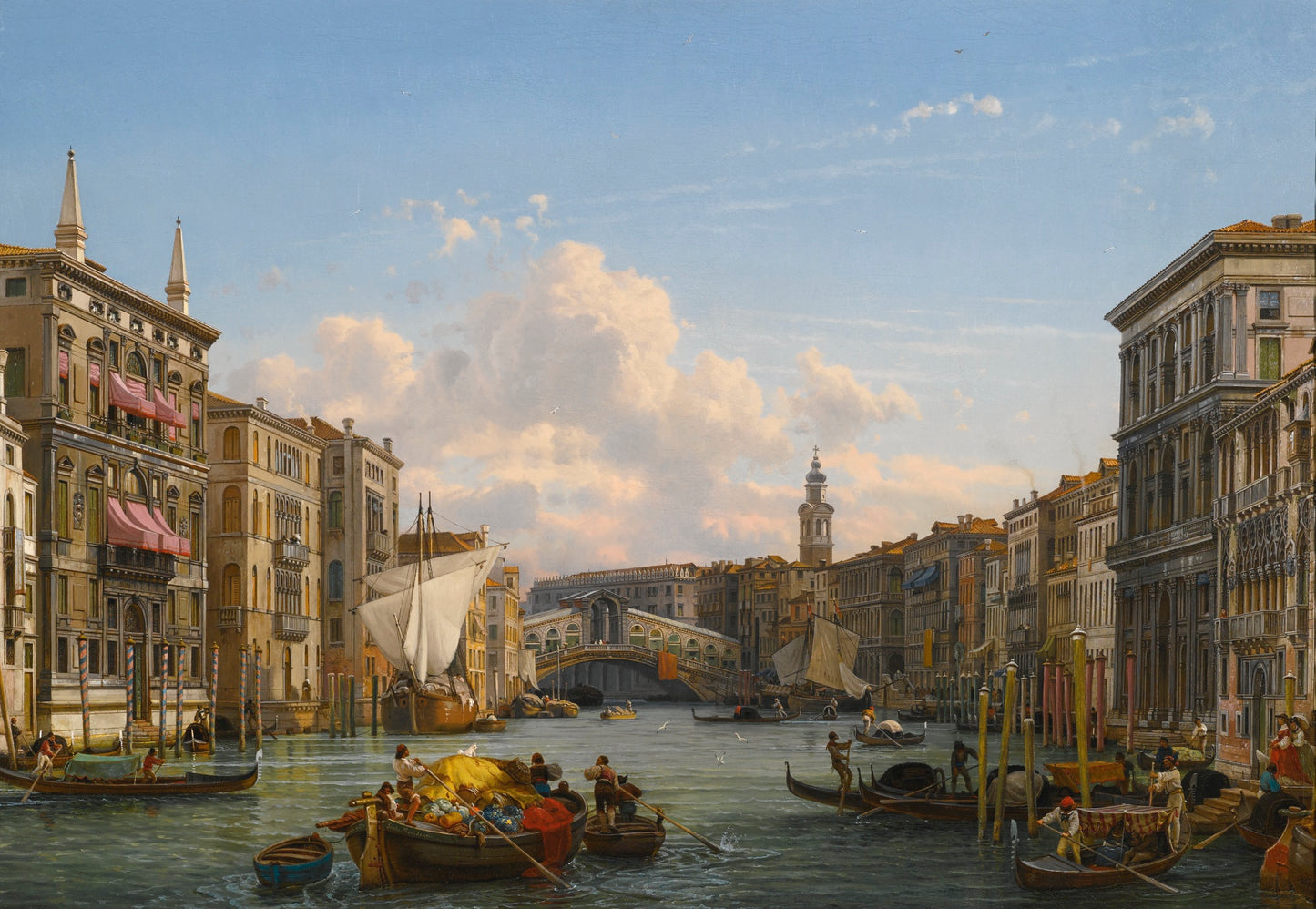 View of the Grand Canal Looking Towards the Rialto Bridge, Venice, vintage artwork by Friedrich Nerly the Elder, A3 (16x12") Poster Print