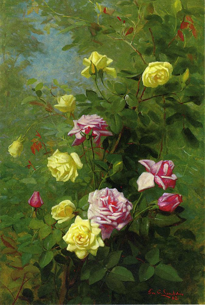 Climbing Roses, vintage artwork by George Cochran Lambdin, 12x8" (A4) Poster