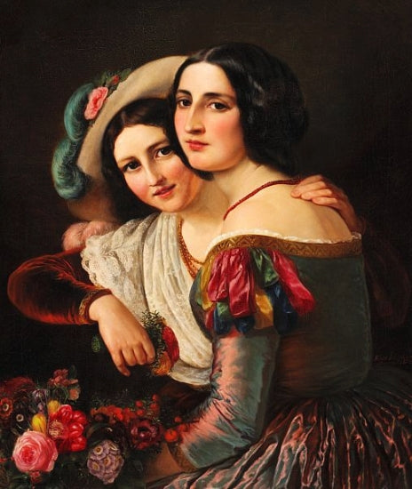 Two Young Italian Women Dressed for the Carnival, vintage artwork by Elisabeth Jerichau-Baumann, A3 (16x12") Poster Print