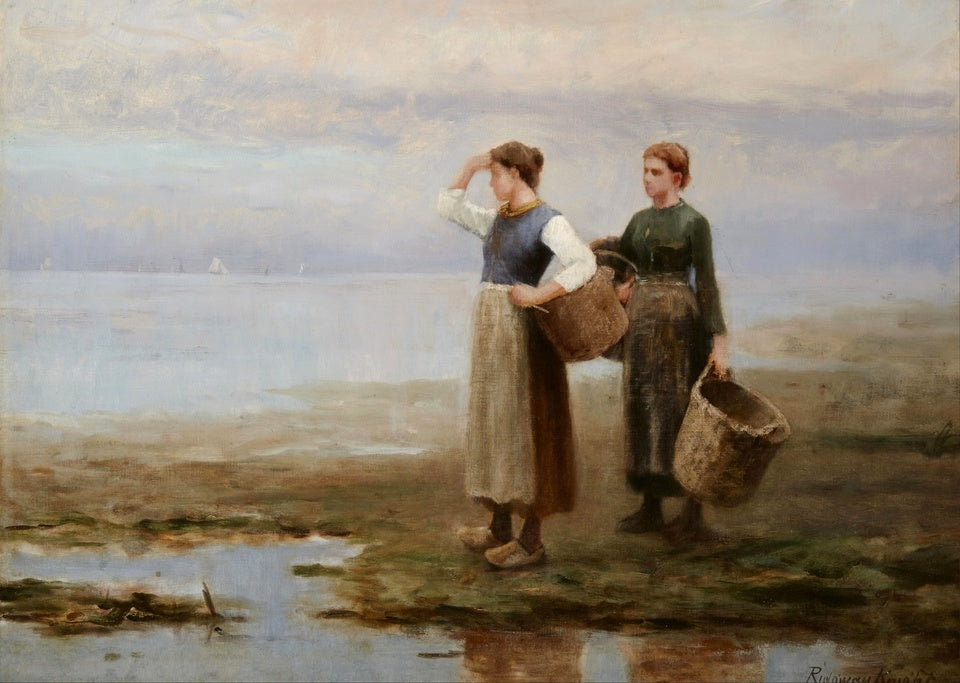 Fisher women on the shore, vintage artwork by Daniel Ridgway Knight, 12x8" (A4) Poster