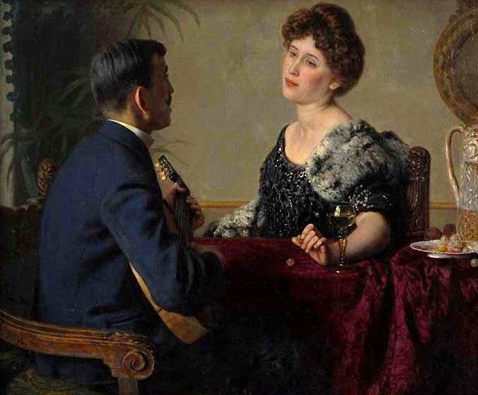 Idyllic companionship, vintage artwork by Alfred Hirv, 12x8" (A4) Poster