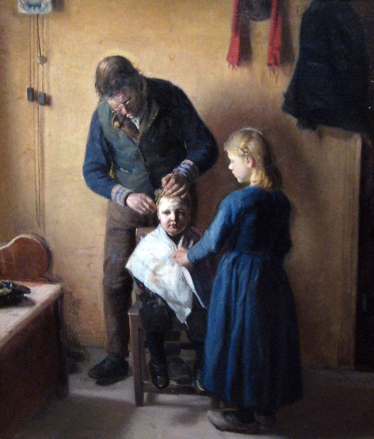 At the Haircutter's, vintage artwork by Anna Ancher, 12x8" (A4) Poster