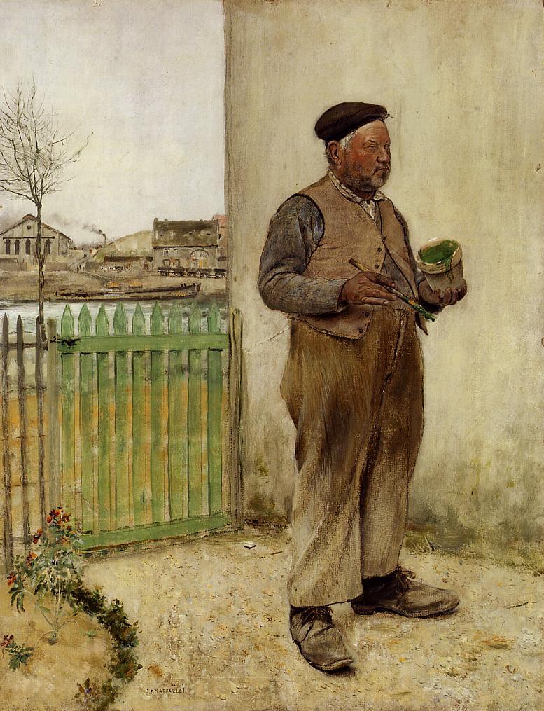 Man Having Just Painted His Fence, vintage artwork by Jean-François Raffaëlli, 12x8" (A4) Poster