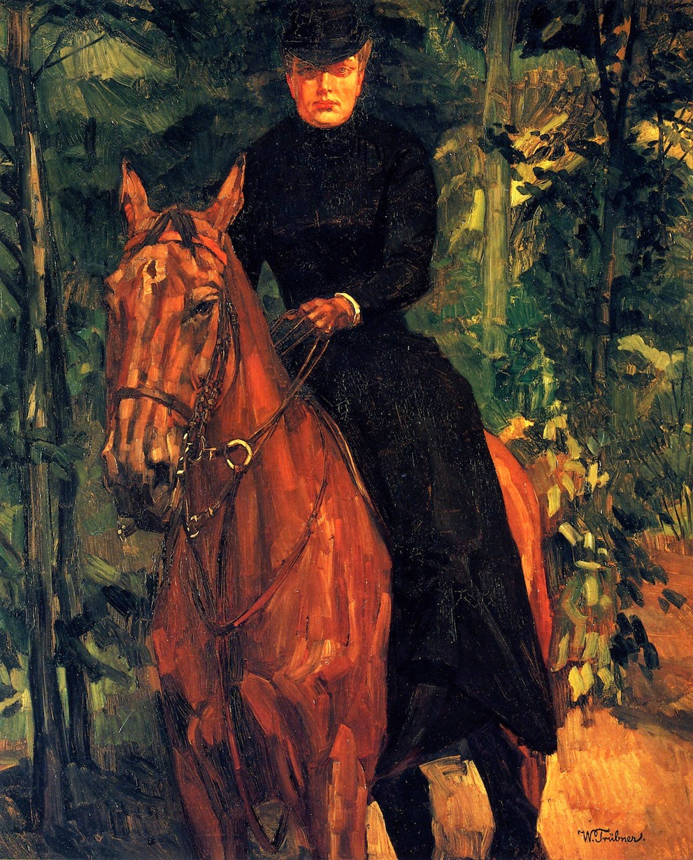 Erna von Holzhausen on Horseback, vintage artwork by Wilhelm Trübner, 12x8" (A4) Poster