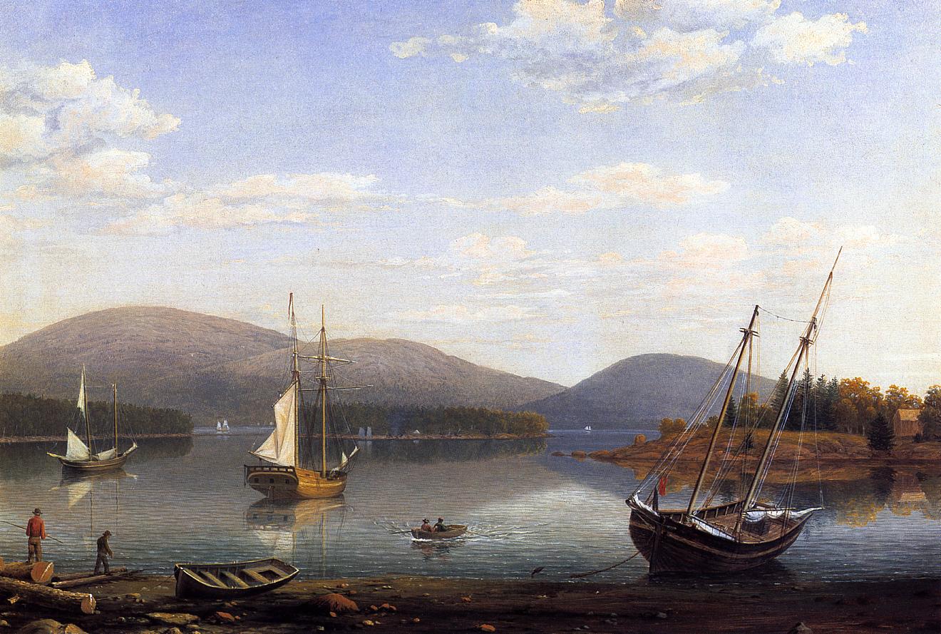 Bar Island and Mt. Desert Mountains from Sommes Settlement, vintage artwork by Fitz Henry Lane, A3 (16x12") Poster Print