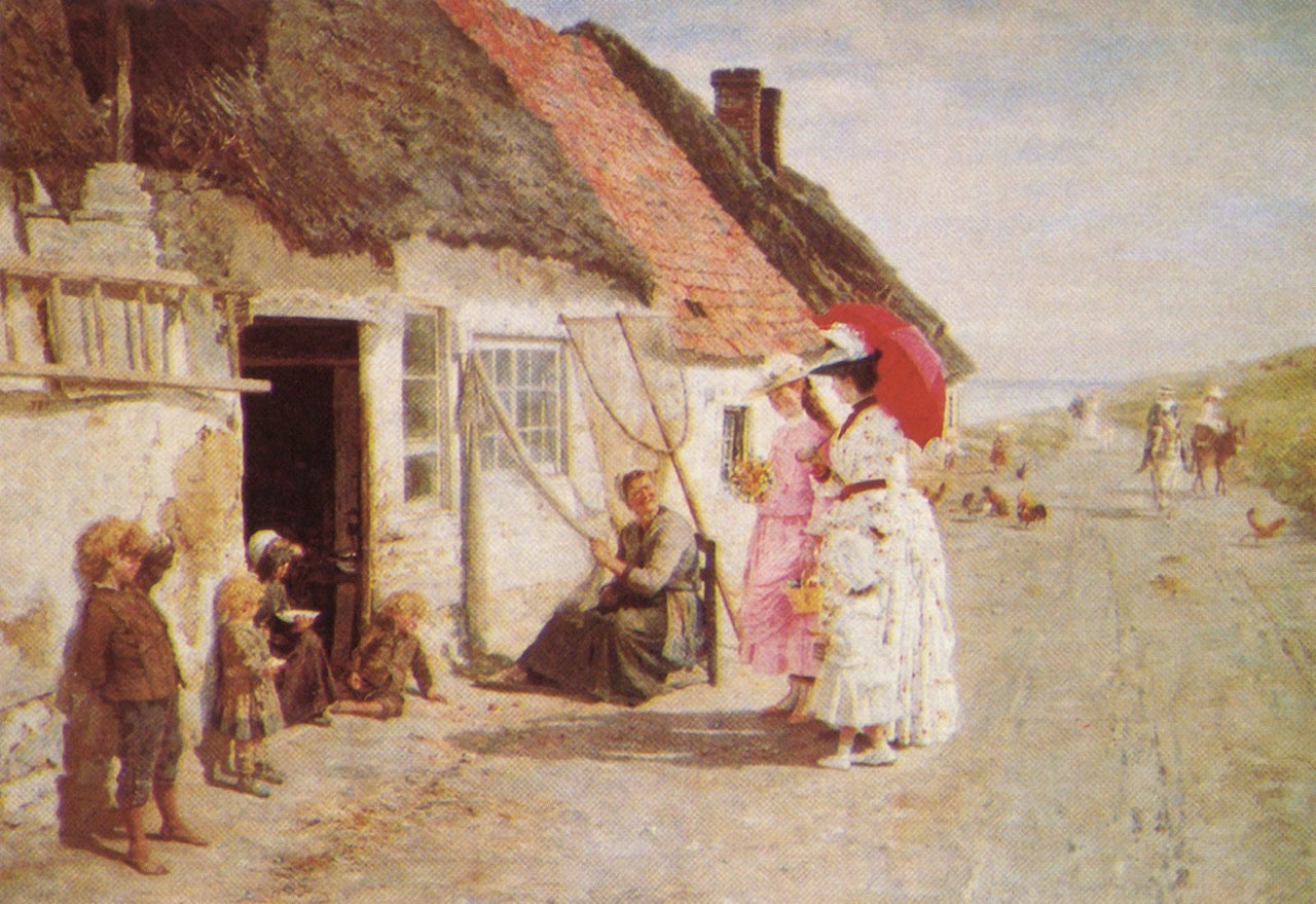 Visit to the Fishermen's Cottage, vintage artwork by Marie-Francois Firmin-Girard, 12x8" (A4) Poster