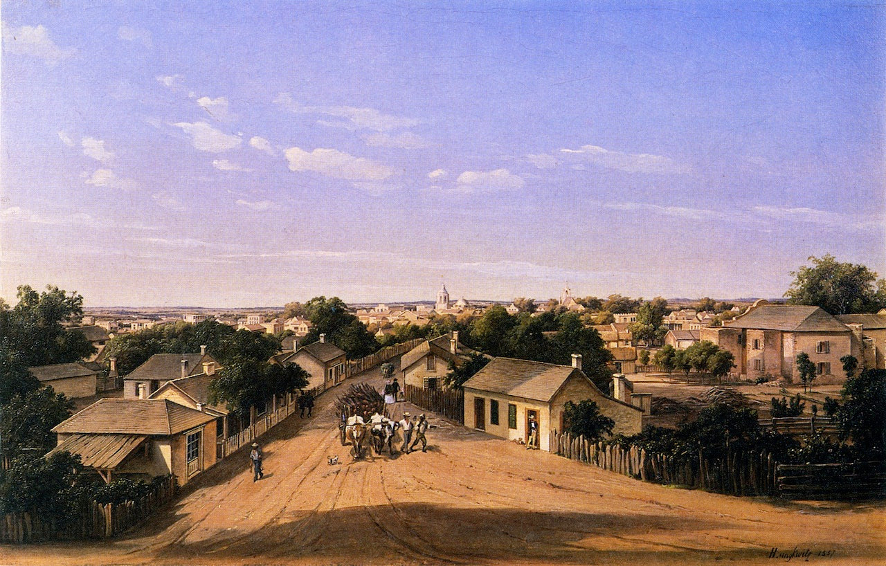 Crockett Street Looking West, San Antonio de Bexar, vintage artwork by Herman Lungkwitz, A3 (16x12") Poster Print
