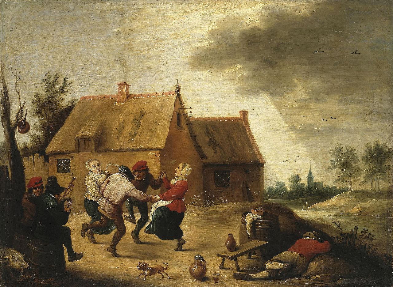 Dancing Peasants, vintage artwork by Abraham Teniers, 12x8" (A4) Poster