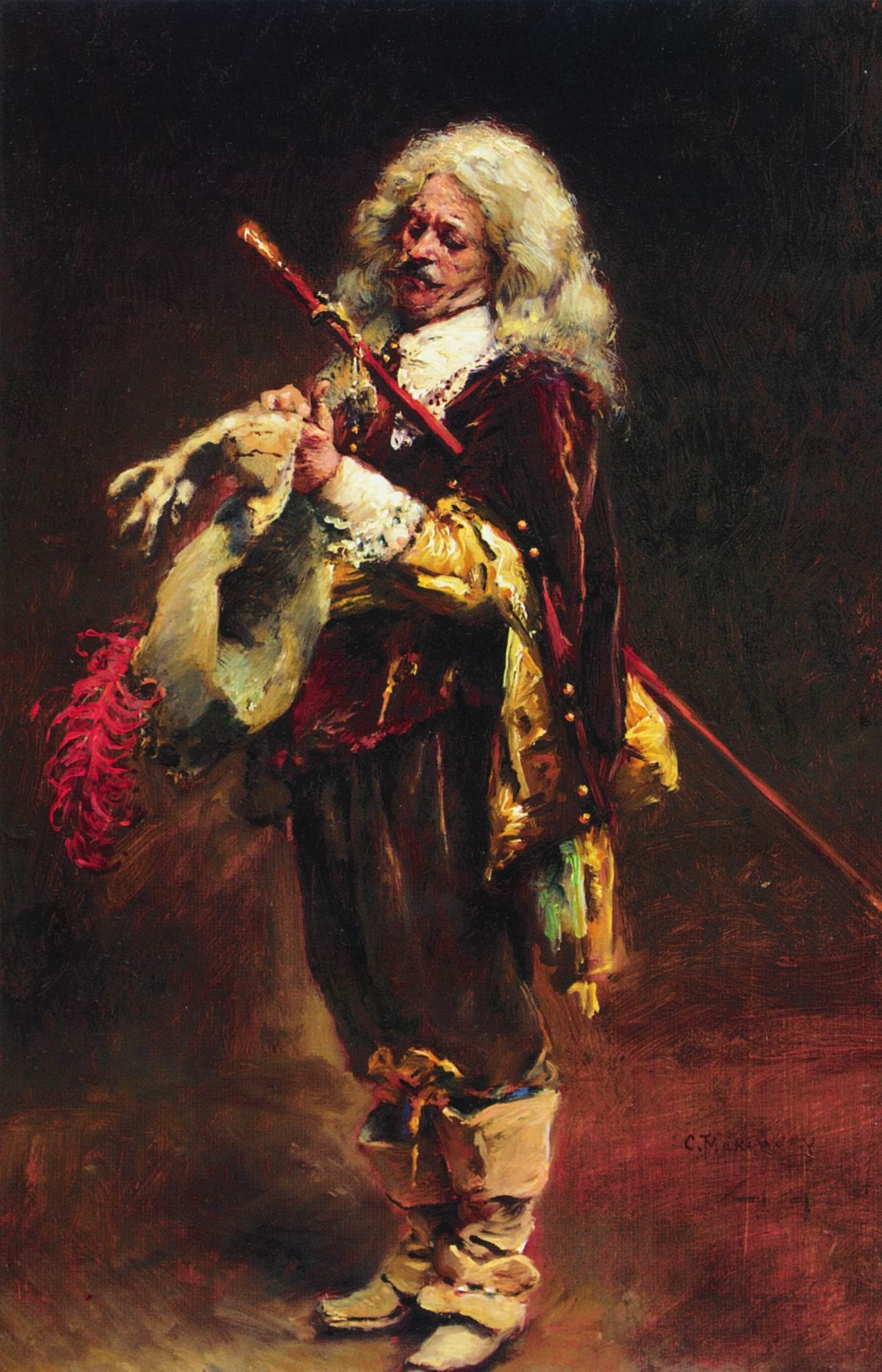 Cavalier Putting on a Glove, vintage artwork by Konstantin Yegorovich Makovsky, 12x8" (A4) Poster