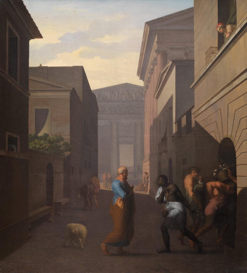 Simo and his Former Slave Sosia. From Terence's Andria, vintage artwork by Nicolai Abraham Abildgaard, 12x8" (A4) Poster