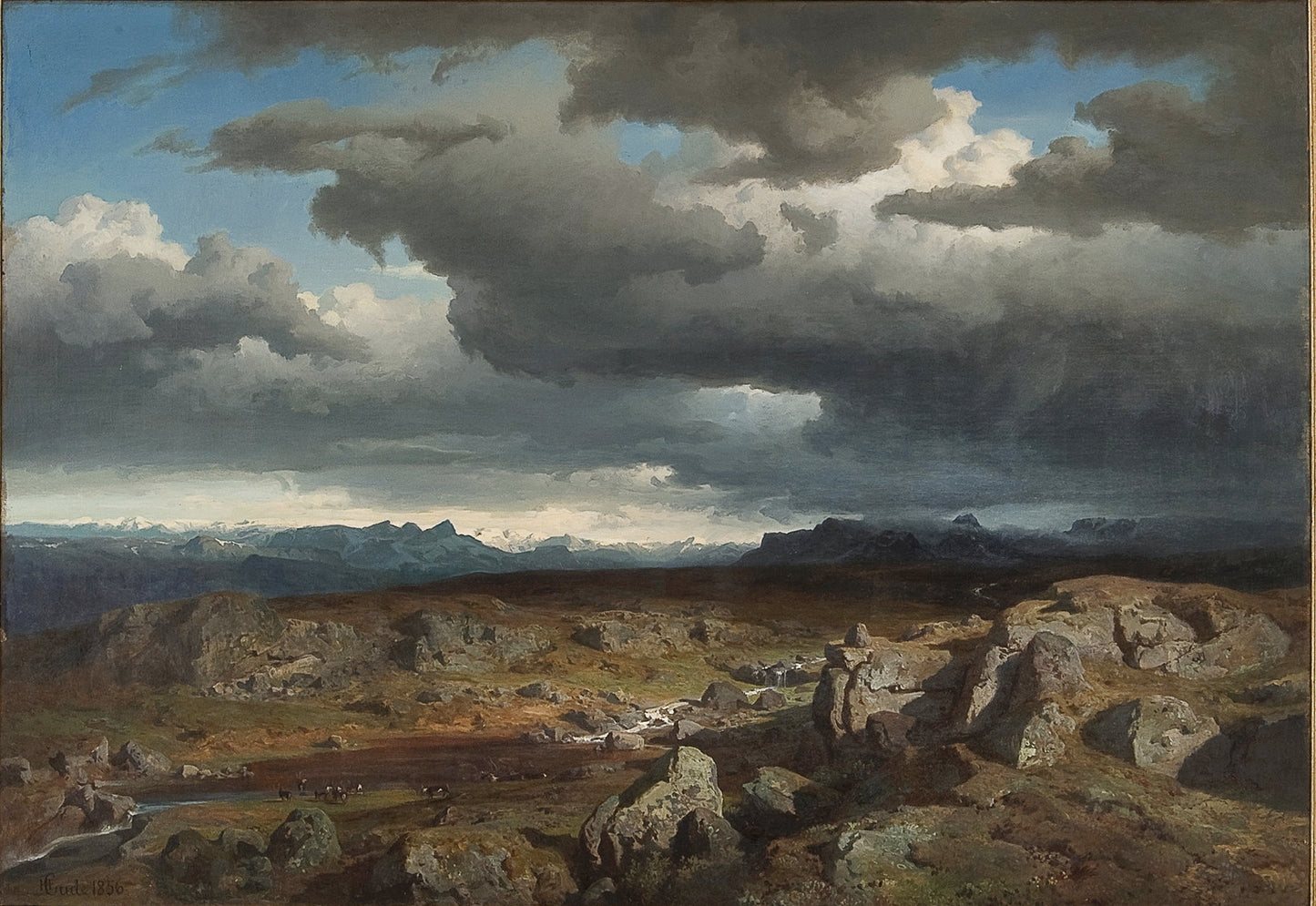 Norwegian mountains, vintage artwork by Hans Gude, 12x8" (A4) Poster