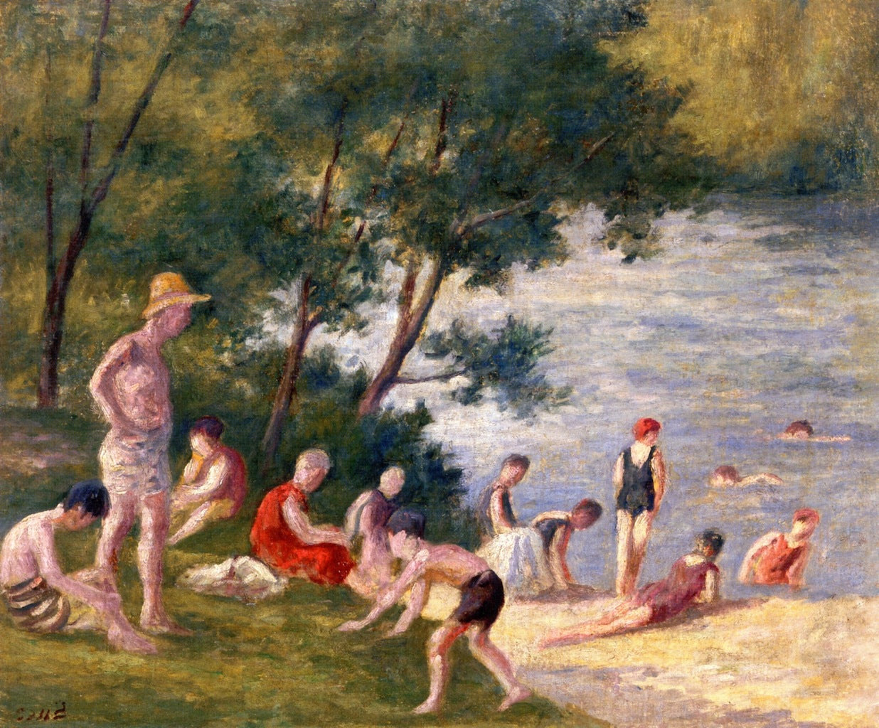 Bathing at Mericourt, vintage artwork by Maximilien Luce, 12x8" (A4) Poster