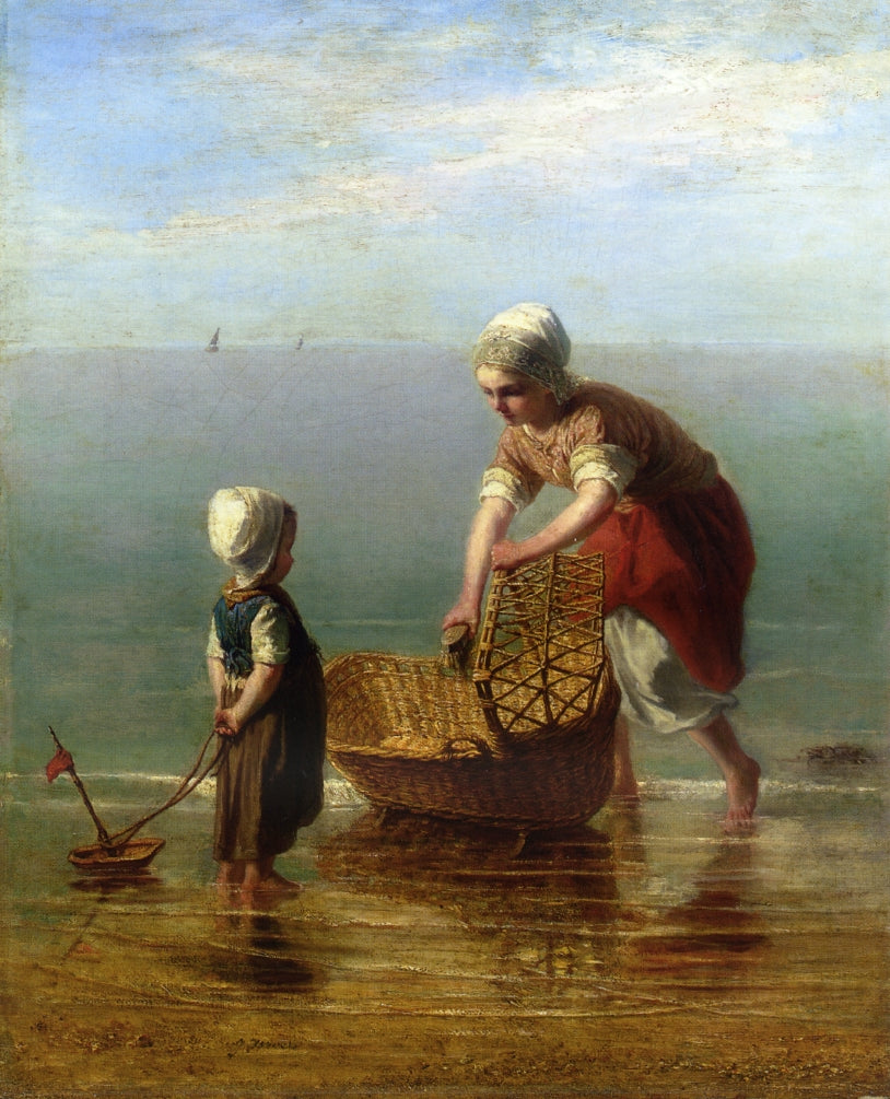 Mother and Child by the Sea, vintage artwork by Jozef Israëls, 12x8" (A4) Poster