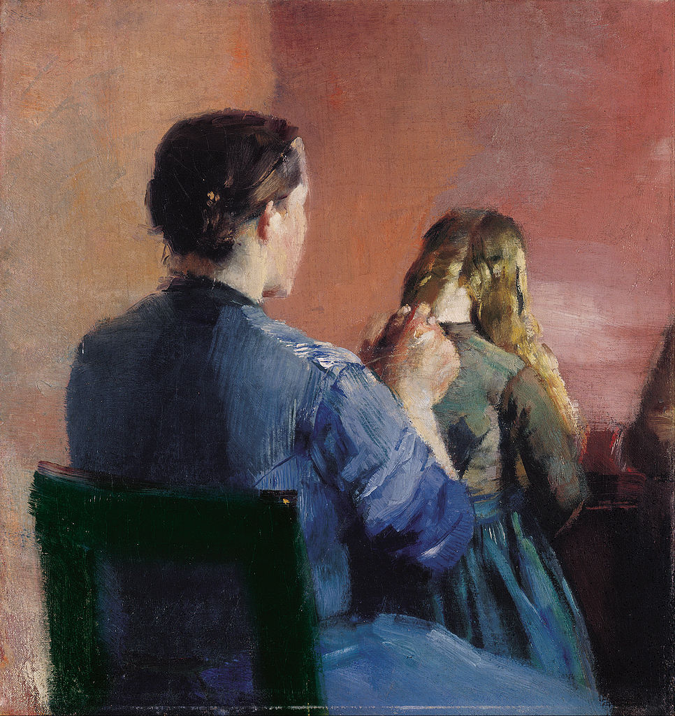 ther plainting her little daughter's hair by Christian Krohg,A3(16x12")Poster