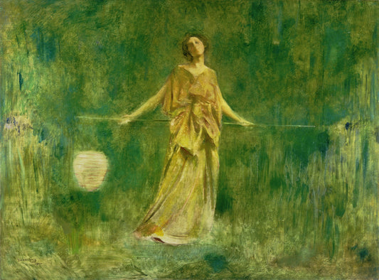 Symphony in Green and Gold, vintage artwork by Thomas Wilmer Dewing, 12x8" (A4) Poster